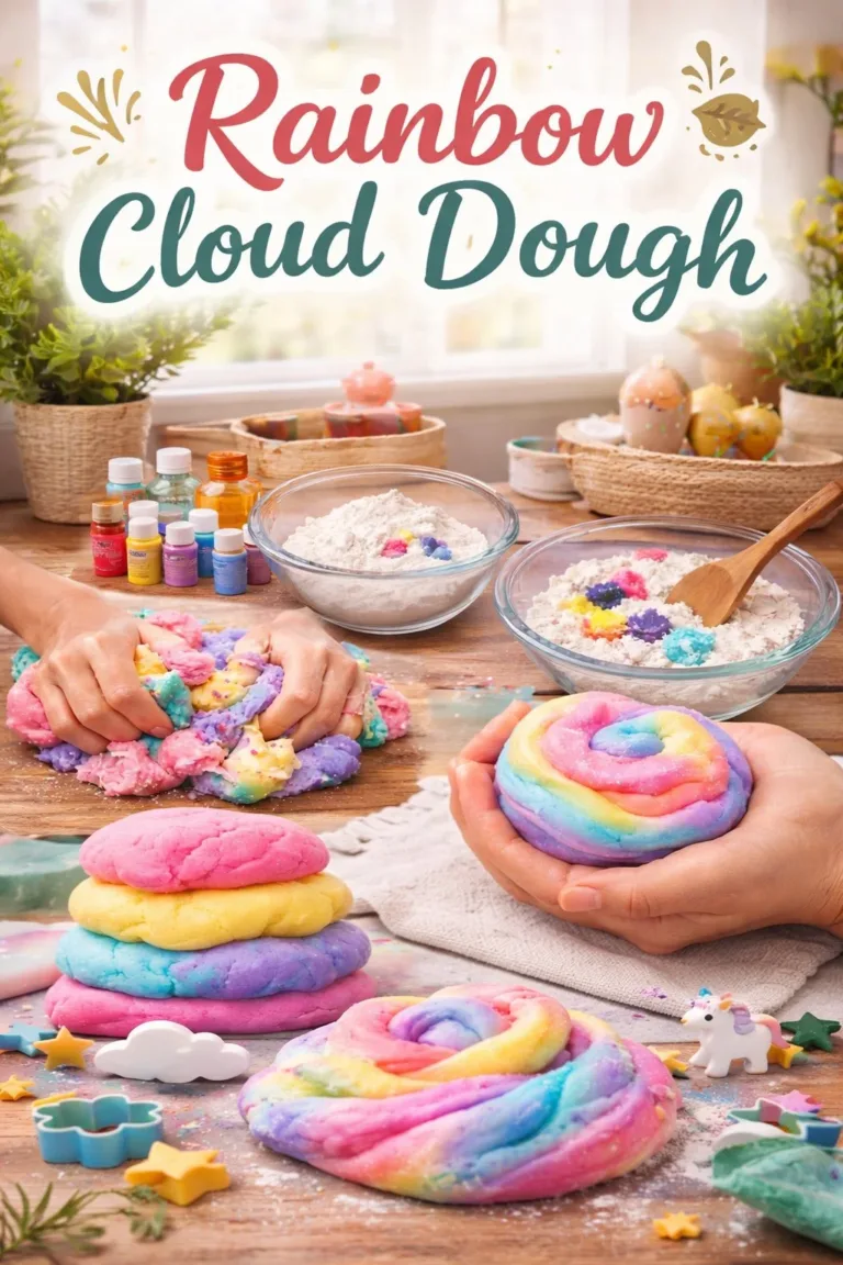 Colorful Rainbow Cloud Dough for creative sensory play