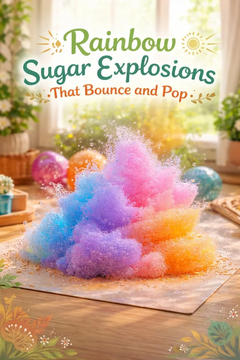 Colorful Rainbow Sugar Explosions that bounce and pop in vibrant party settings.
