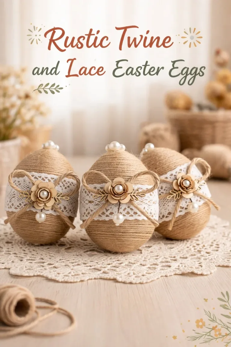 Rustic twine and lace Easter eggs for spring decoration