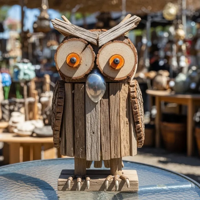 Rustic Wood Owl garden art crafted from recycled scrap wood
