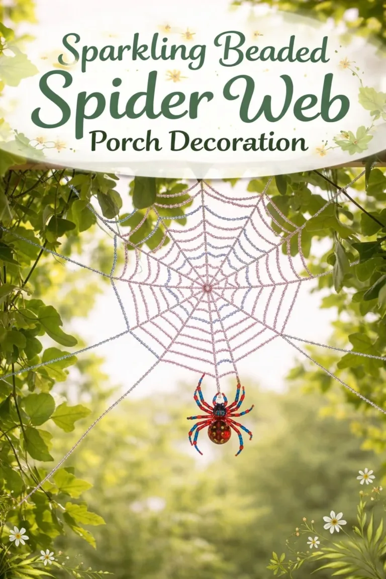 Sparkling beaded spider web porch decoration perfect for Halloween