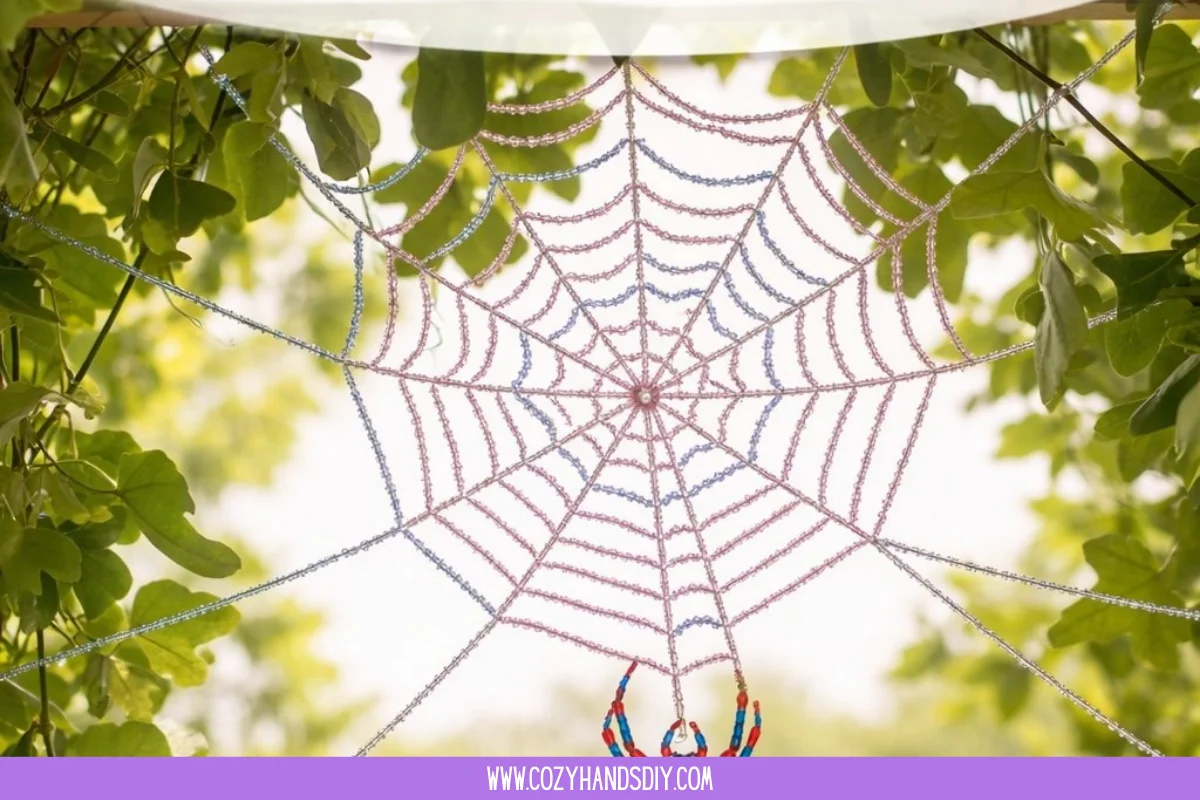 Sparkling Beaded Spider Web Porch Decoration
