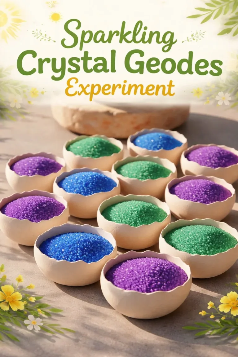 Sparkling crystal geodes in a science experiment revealing natural beauty