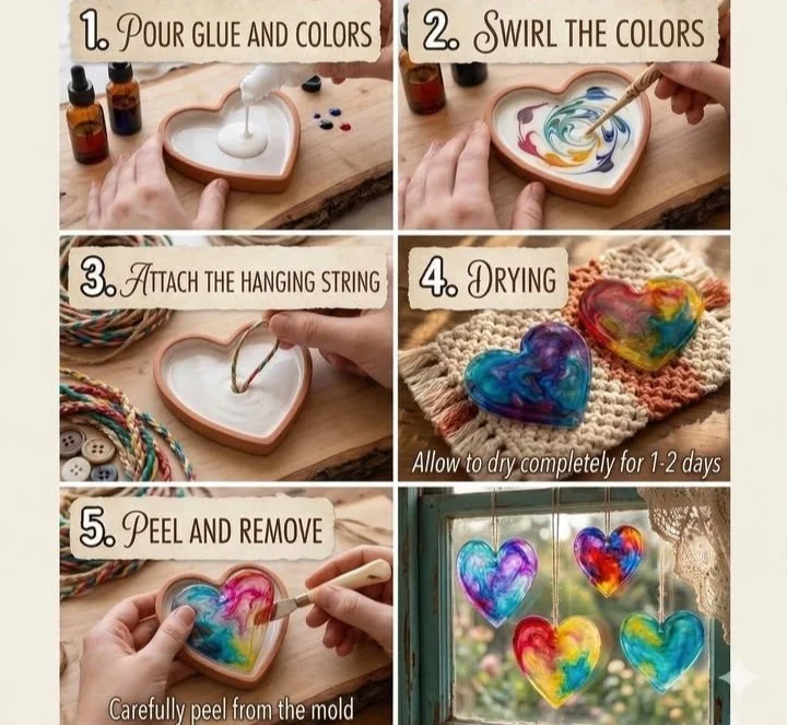 Stained Glass Glue Hearts