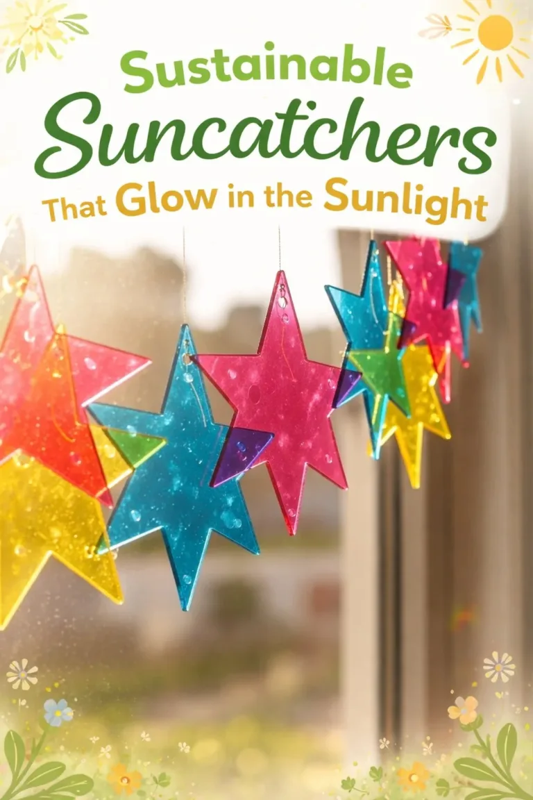 Colorful sustainable suncatchers glowing in the sunlight, enhancing home decor.