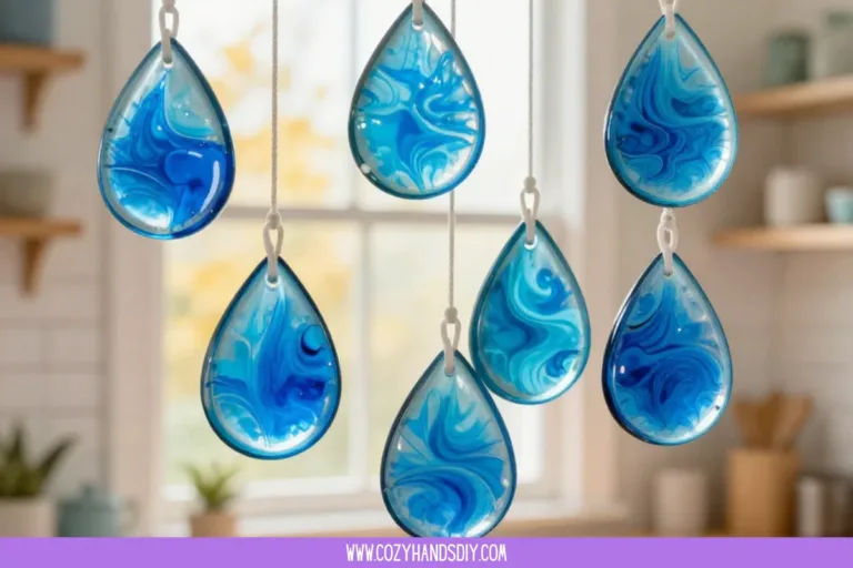 Vibrant blue suncatchers catching sunlight in a cozy room.