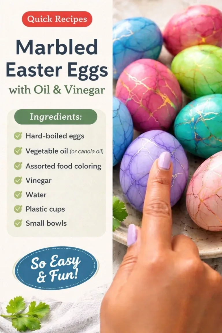 Beautiful marbled Easter eggs created with oil and vinegar technique