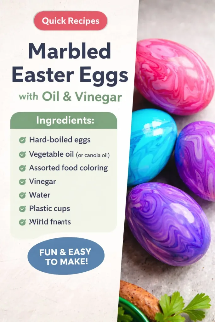 Marbled Easter eggs decorated with oil and vinegar technique for vibrant colors