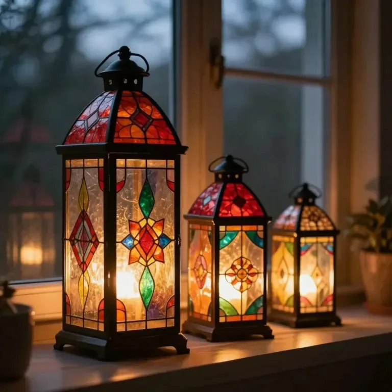 Beautiful stained glass lantern providing vibrant light and decorative charm.