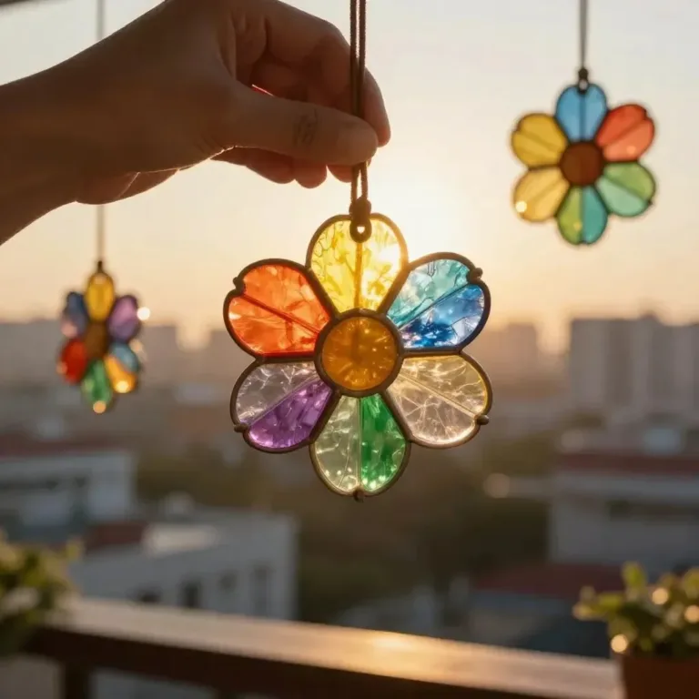 Glowing rainbow flowers made from broken crayons fashioned into vibrant decorations.