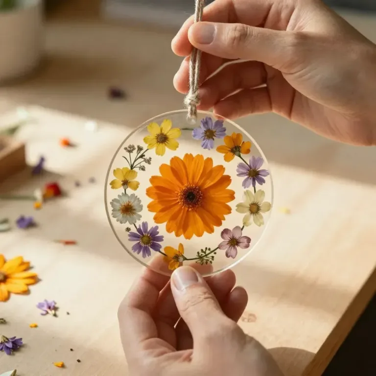 Colorful DIY floral suncatchers adding charm to a cozy room.