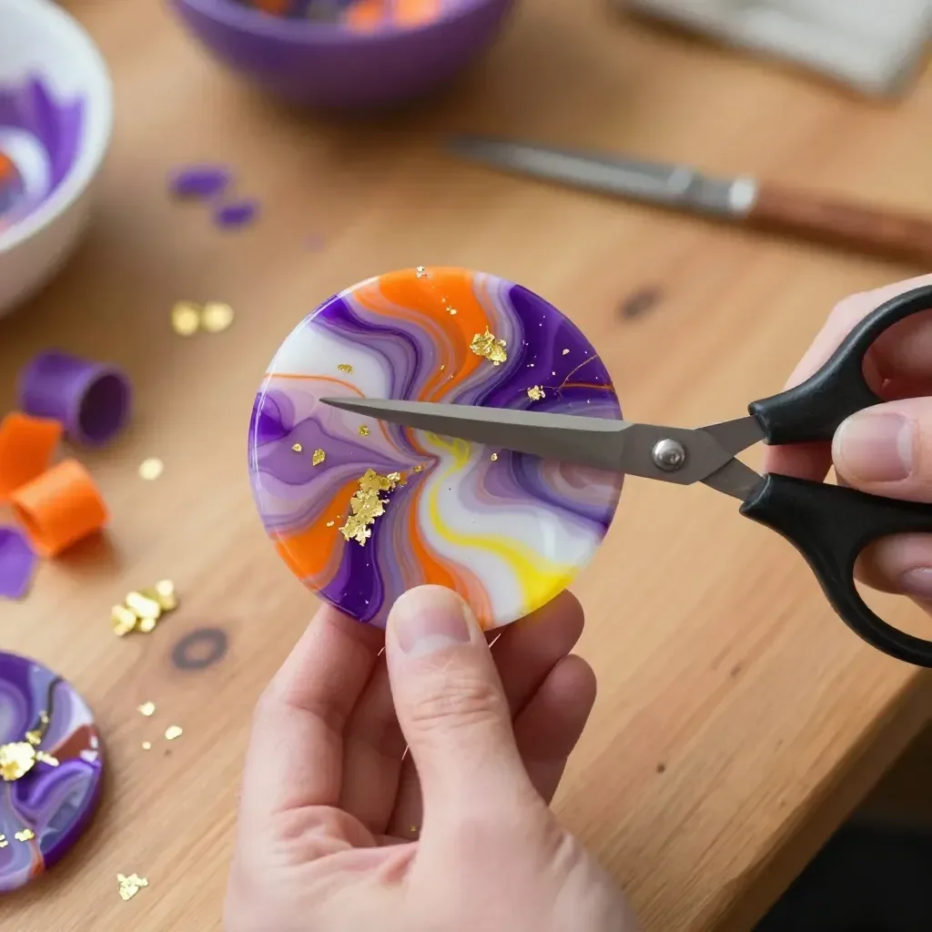 Colorful DIY marbled crayon suncatchers hanging in the sunlight