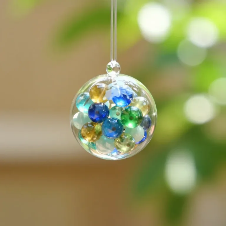 A beautifully crafted suncatcher cozy hanging in sunlight, showcasing vibrant colors.