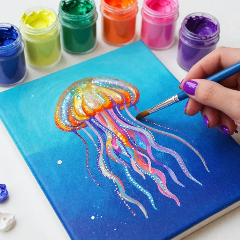 A beautiful jellyfish salt painting showcasing calming ocean colors and textures.