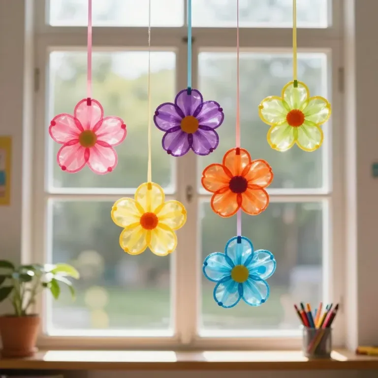 Colorful melted crayon flower suncatchers bringing light and calmness to a room