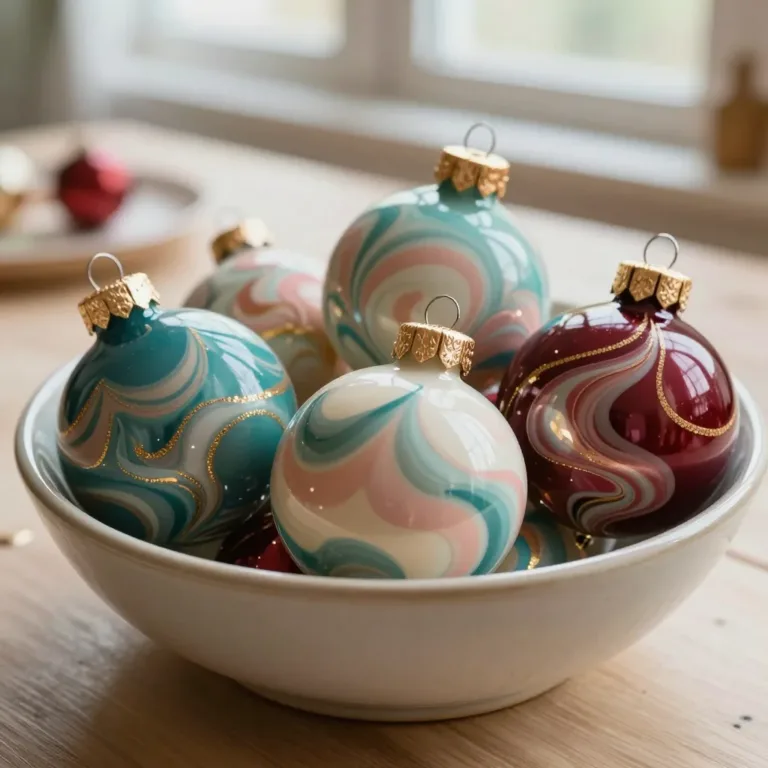 Beautifully water marbled ornaments showcasing cozy artistic patterns.