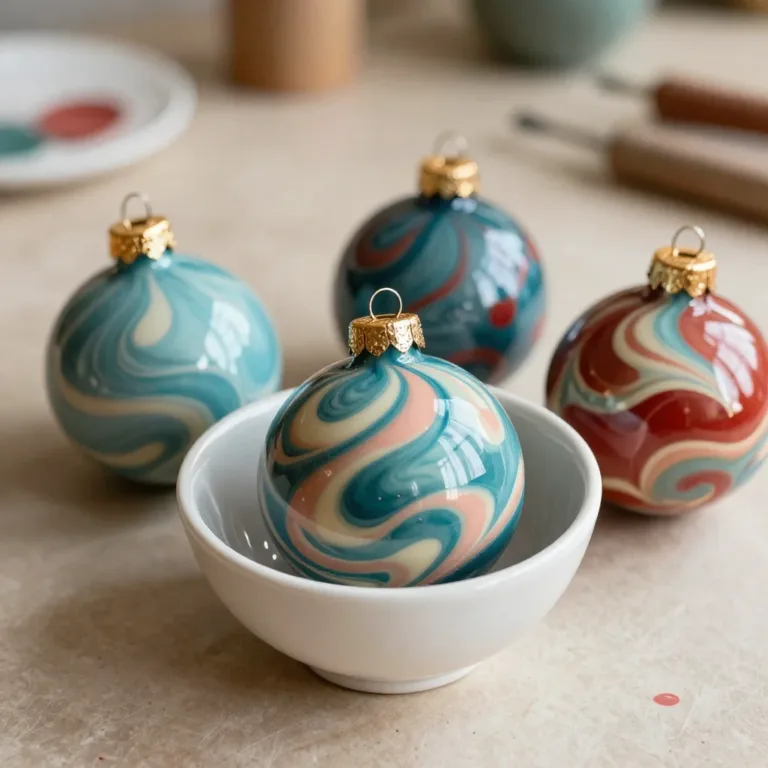Beautiful water marbling design on an ornament creating a serene atmosphere.