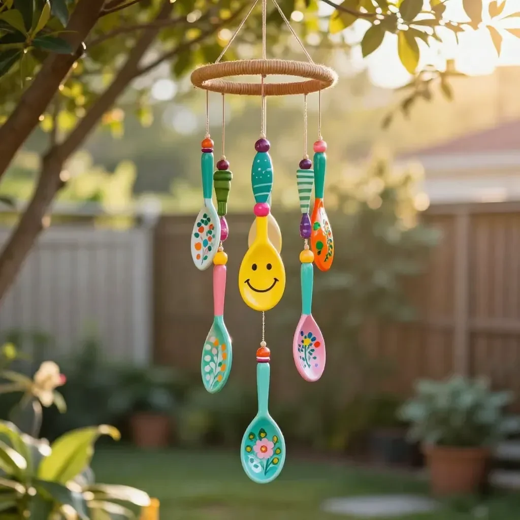 Painted Wooden Spoon Garden Chimes