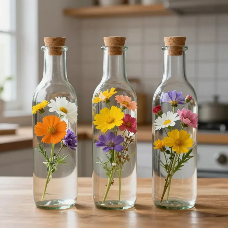 Beautifully preserved flowers in oil, showcasing vibrant colors and tranquility.