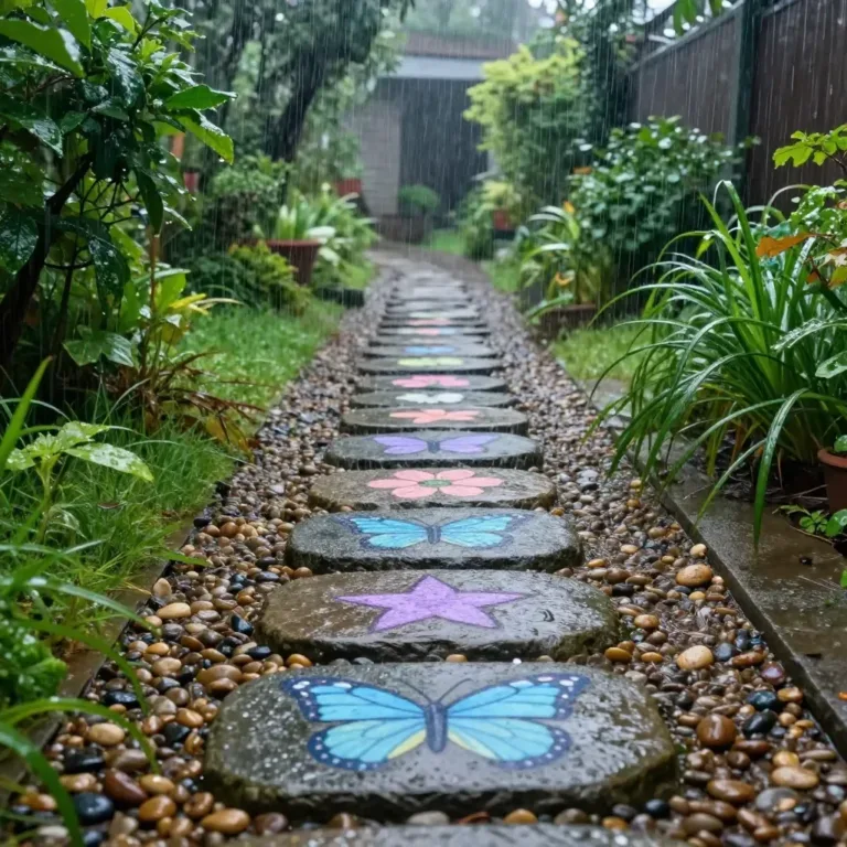 Raindrops revealing hidden colors in nature's landscape for a calming effect.