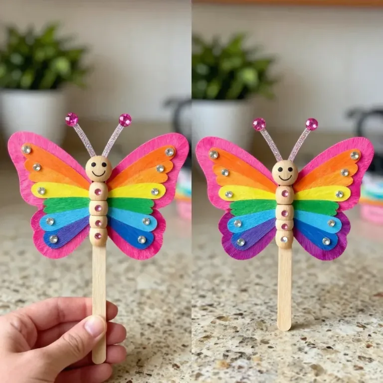 Colorful butterfly craft made with paper and decorations