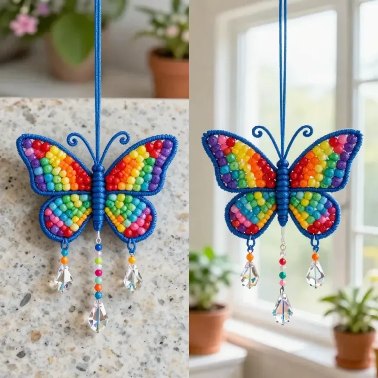 Colorful butterfly craft displayed on a table, showcasing creative art ideas.