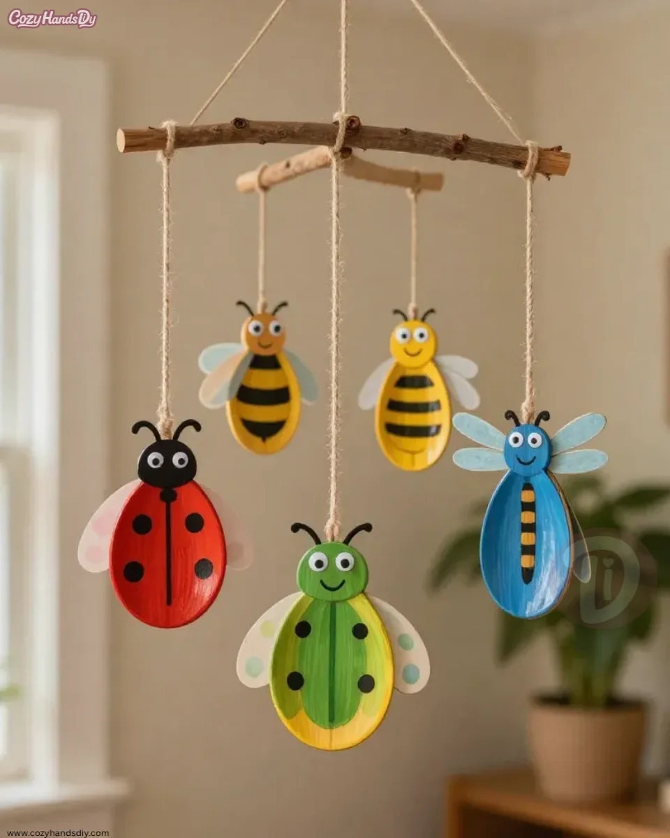 Colorful Spoon Bug Mobile Becomes Cozy