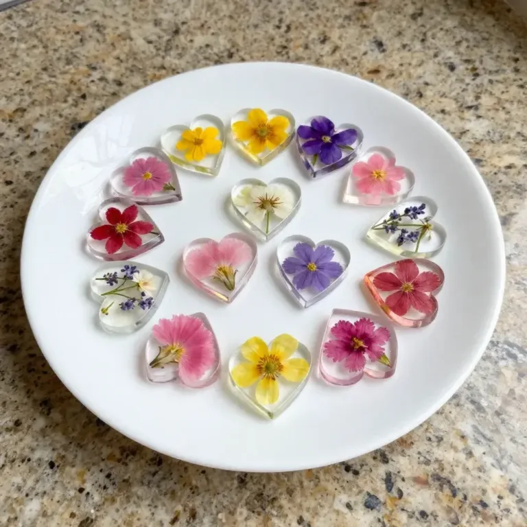 Delicate cornstarch glass floral hearts and flowers for home decor.
