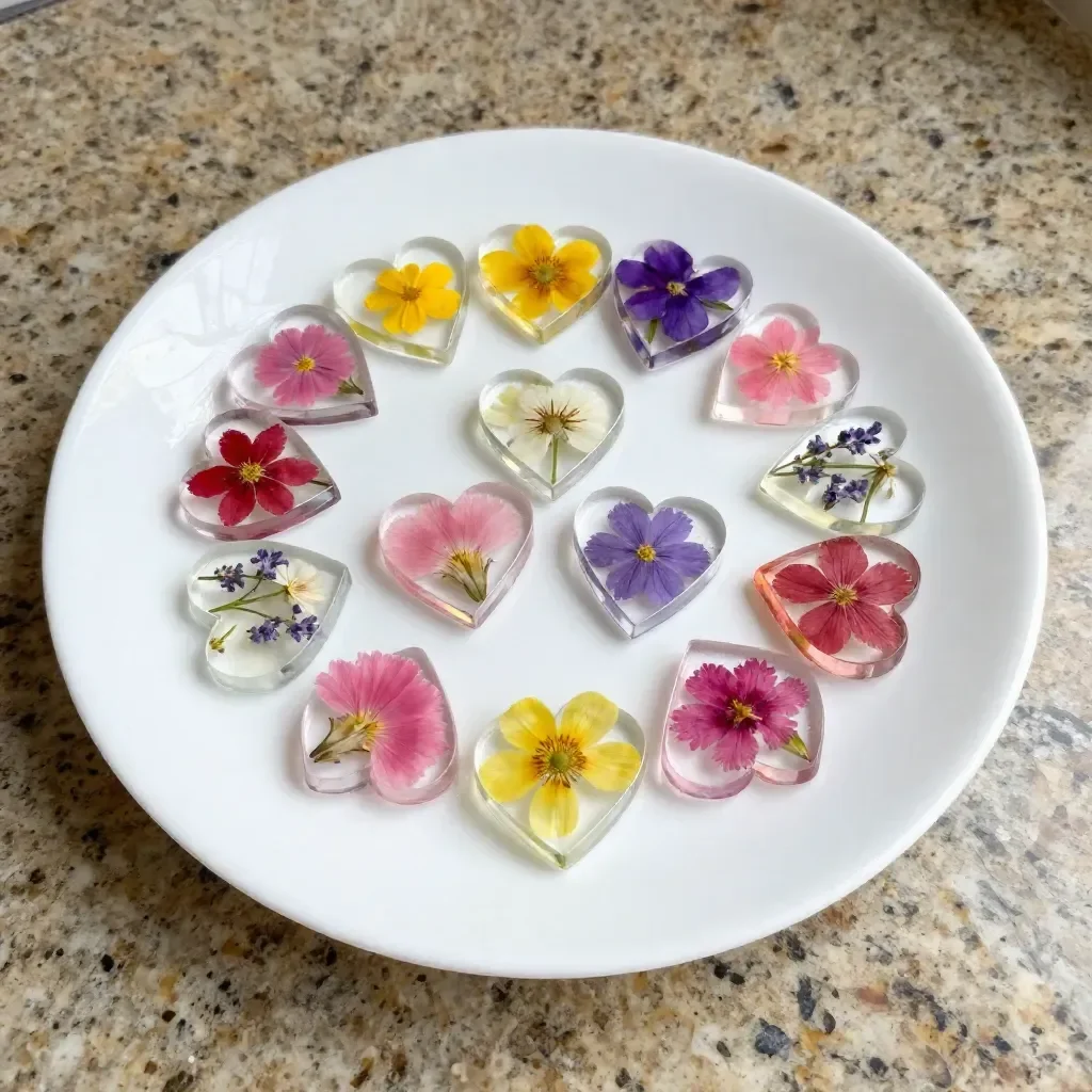 Delicate cornstarch glass floral hearts and flowers for home decor.