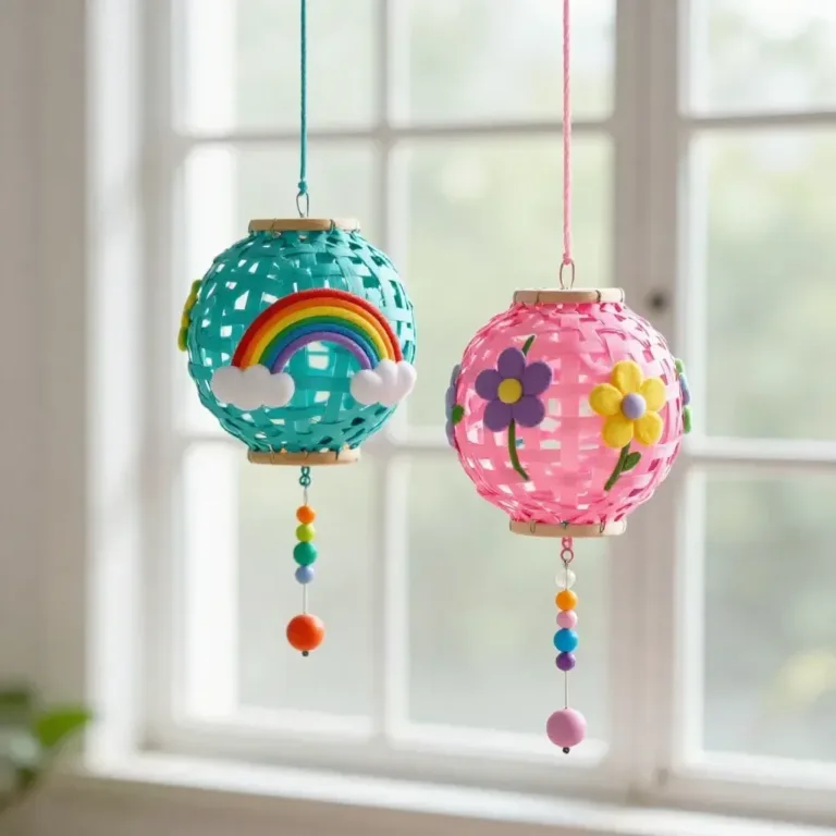 DIY beaded lanterns hanging beautifully in a cozy decor setting