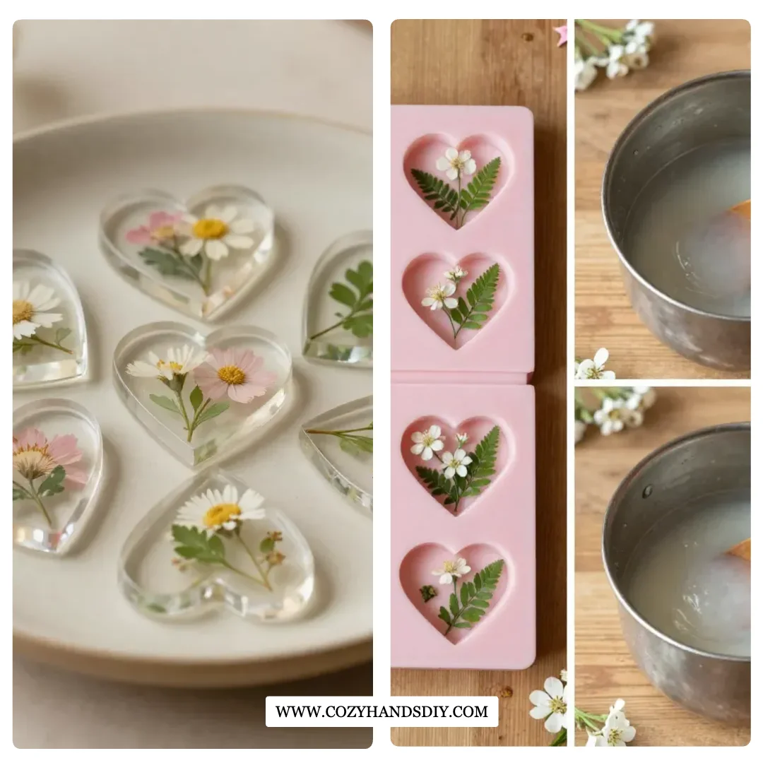 DIY Cornstarch Glass Floral Hearts and Flowers