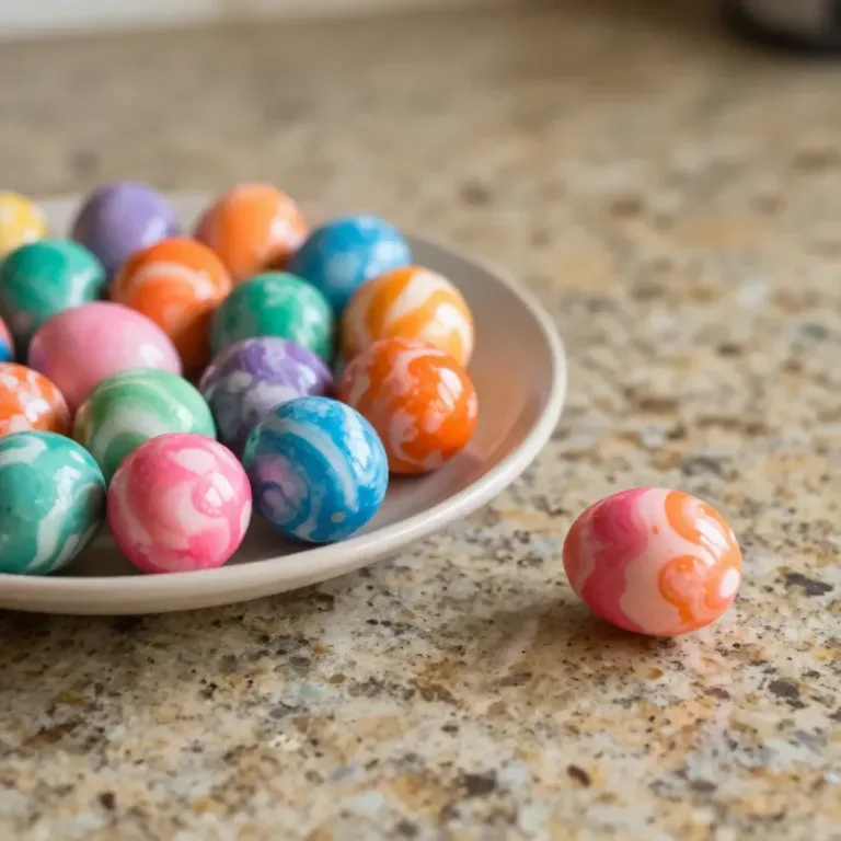 Colorful DIY marble bouncy balls ready for play and fun.