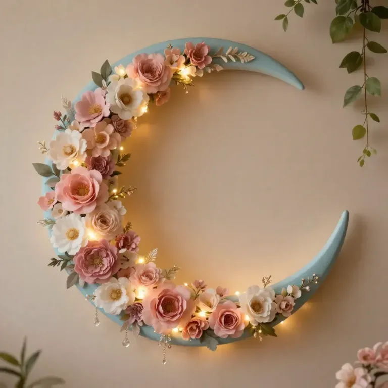 Home 23 Floral Crescent Moon wall hanging for calming home decor