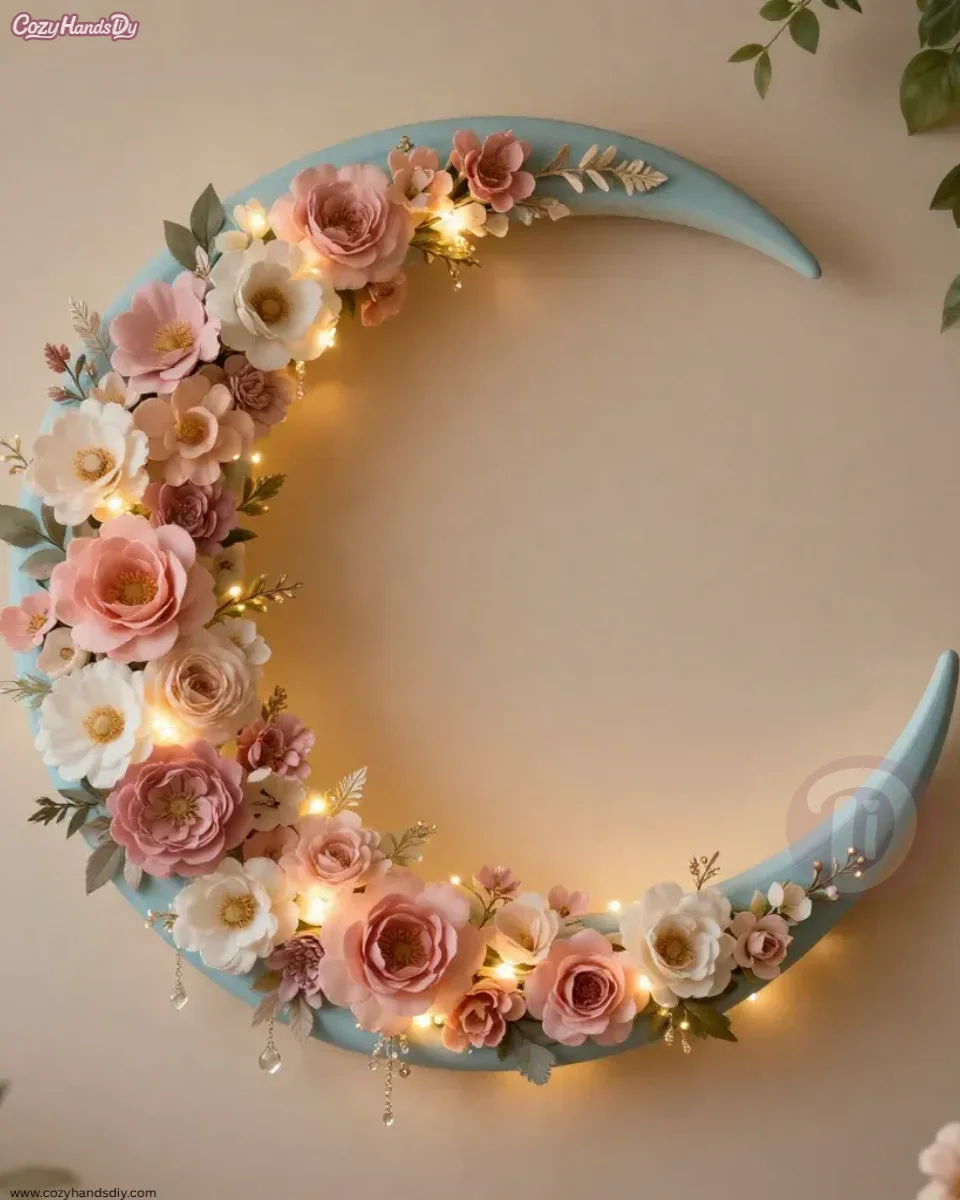 Floral Crescent Moon Wall Hanging Calming