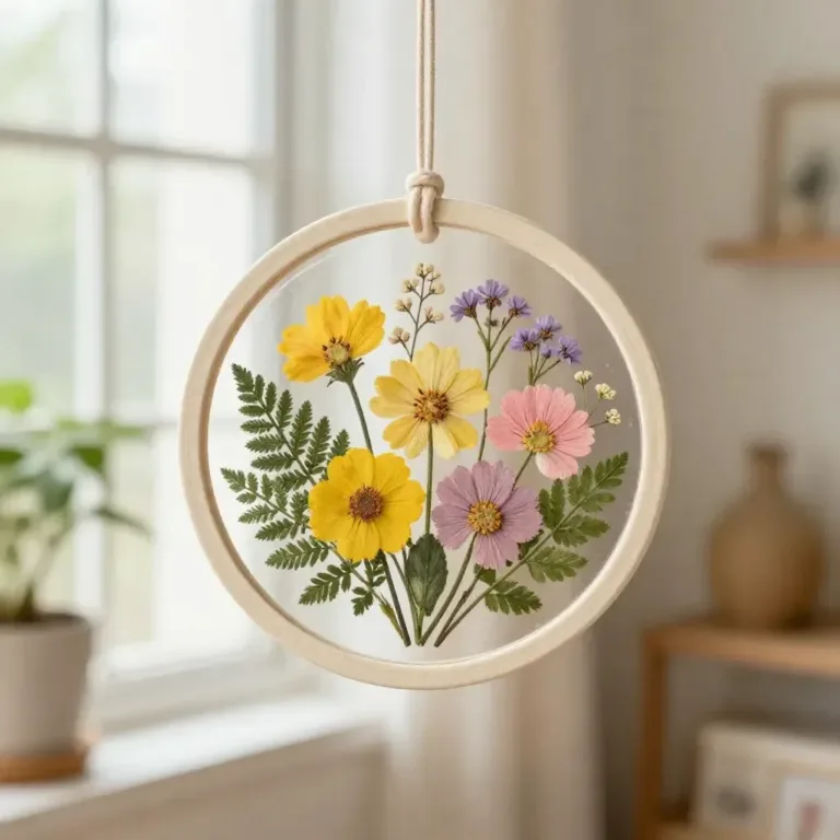 Colorful flower window craft adding a cozy vibe to interior decor.