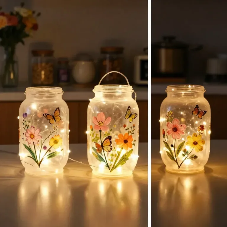 Cozy milk jug lanterns glowing softly in a warm setting