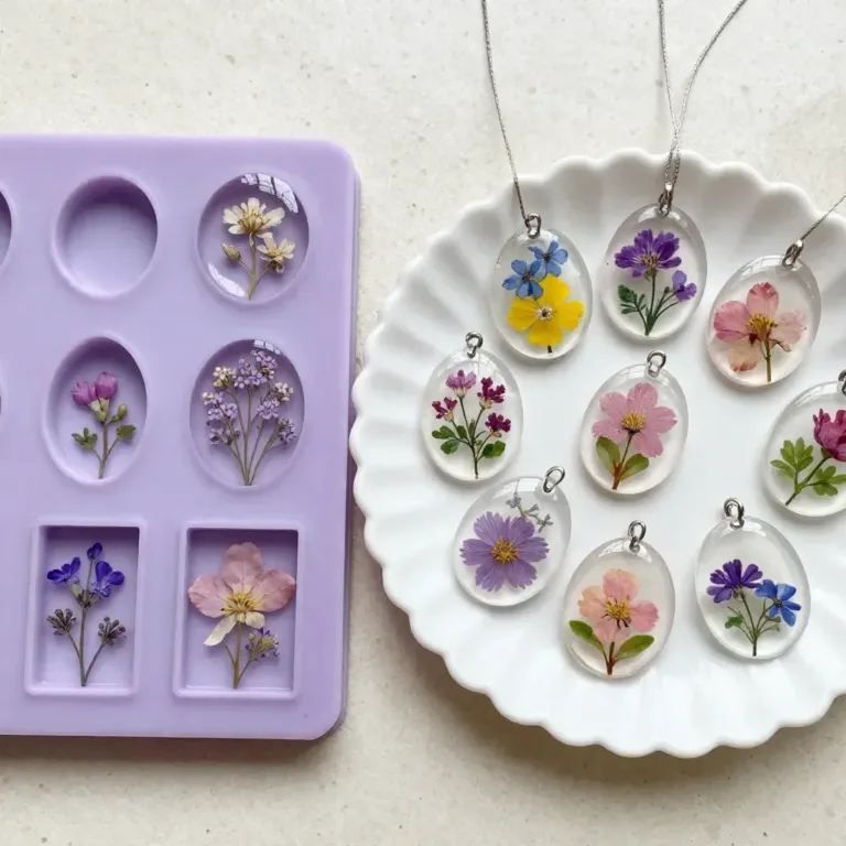 Pressed flower cornstarch charms for calm moments and creative inspiration.