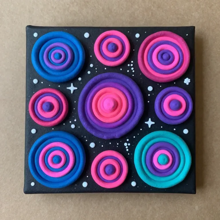 Colorful puffy paint galaxy craft showcasing vibrant swirls and textures.