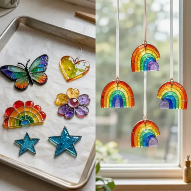 Beautiful rainbow suncatchers creating colorful reflections in a cozy room