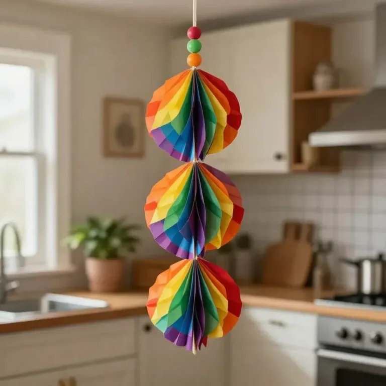 Colorful spinning rainbow craft brings joy and warmth to any space.