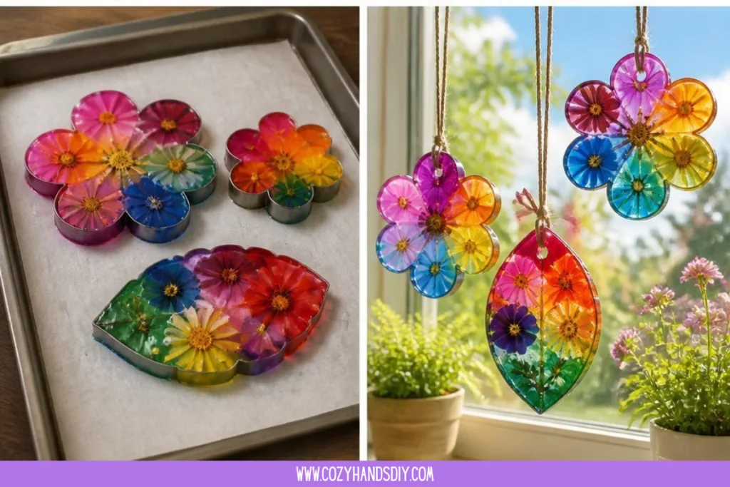 Melted Crayon Flower Suncatchers