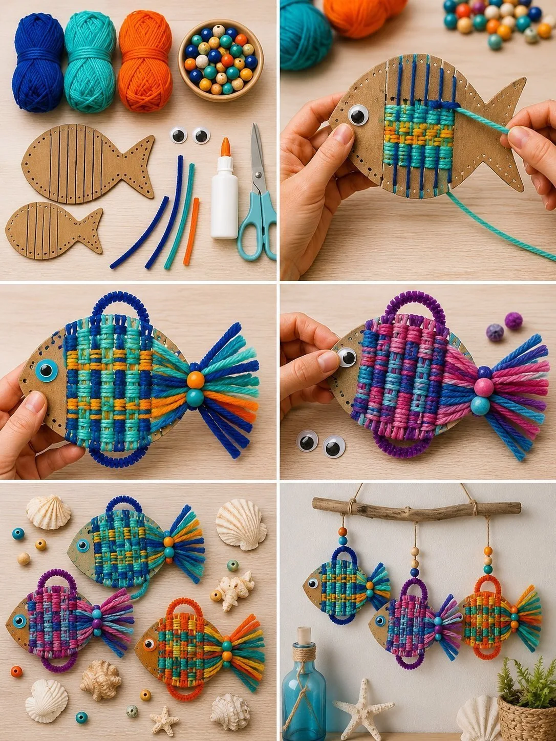 Cardboard And Yarn Fish Turns Into Cheerful Decor 4 Cardboard And Yarn Fish Turns Into Cheerful Decor