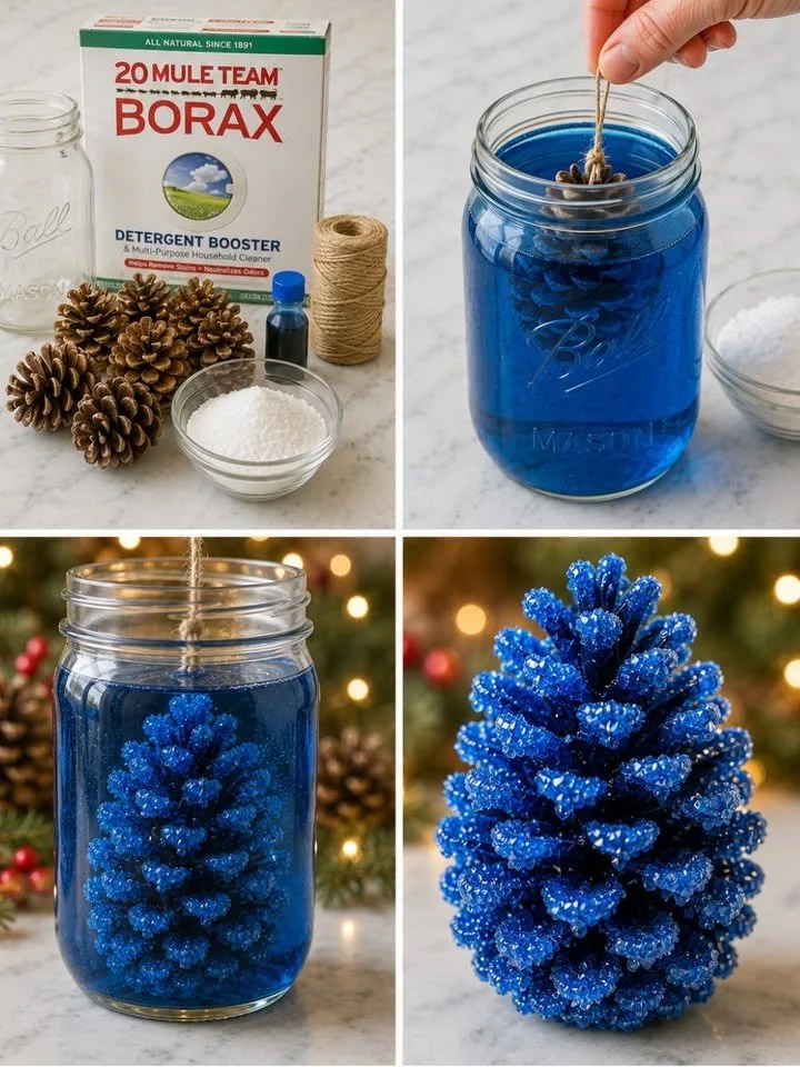DIY Blue Crystal Pinecone Turns Cozy 4 DIY Blue Crystal Pinecone