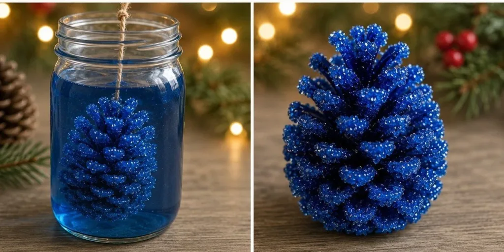 DIY blue crystal pinecone decoration for cozy home decor