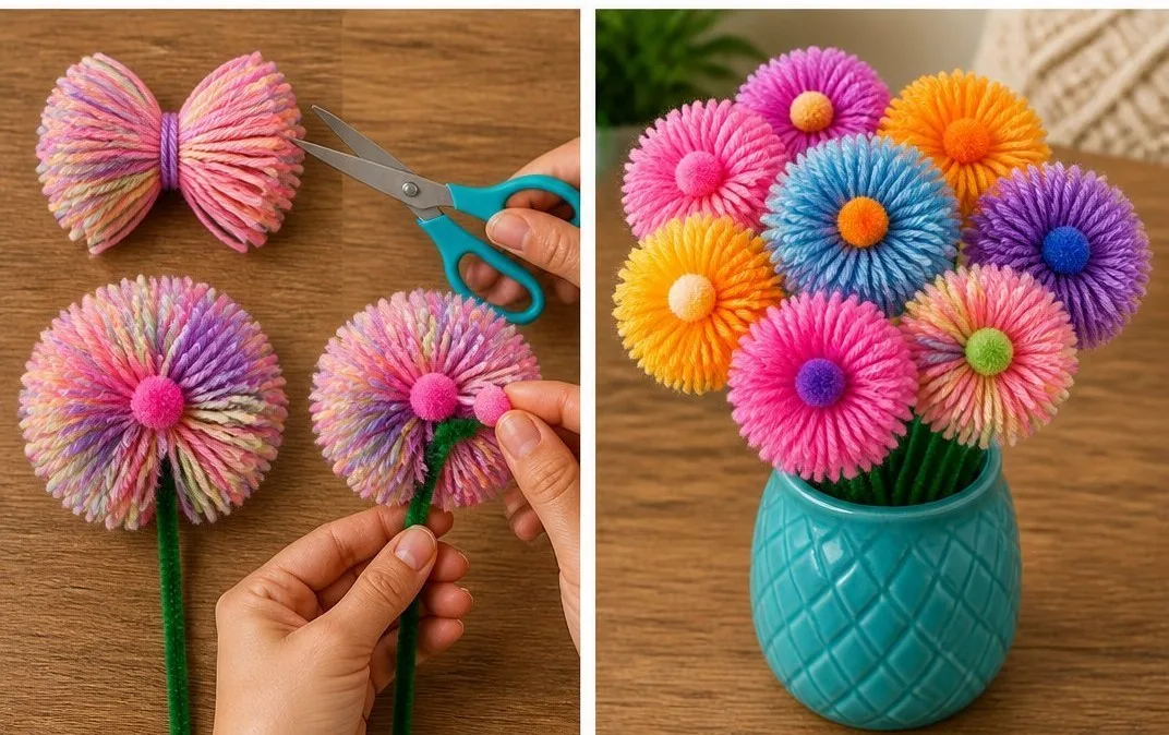 Fork Pom-Pom Flower Bouquet
