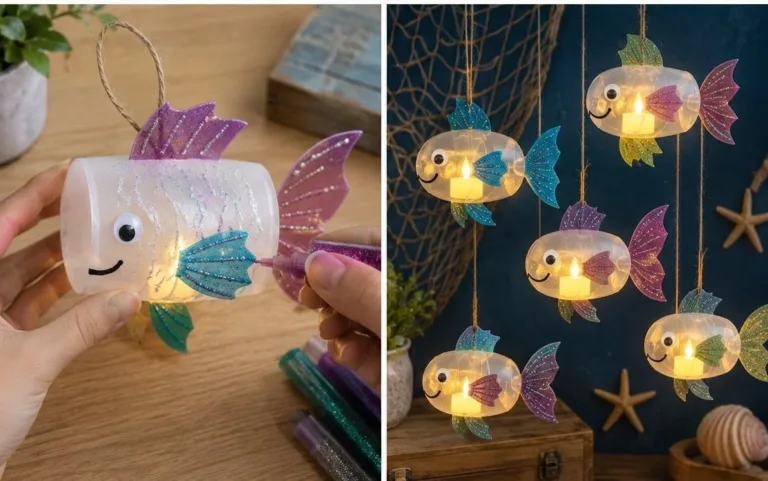 Colorful fish lantern craft shining beautifully in a cozy setting