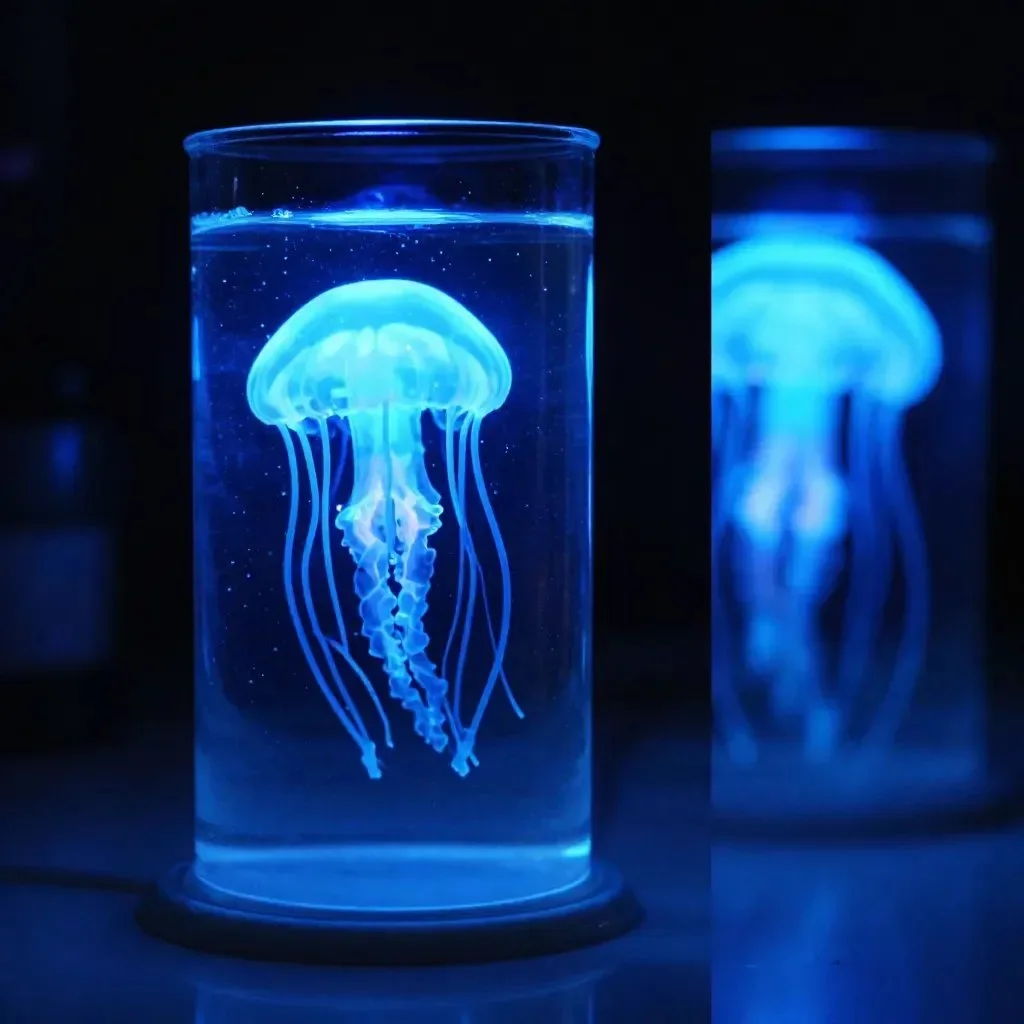 Beautiful glowing jellyfish jar nightlight for a cozy home ambiance.