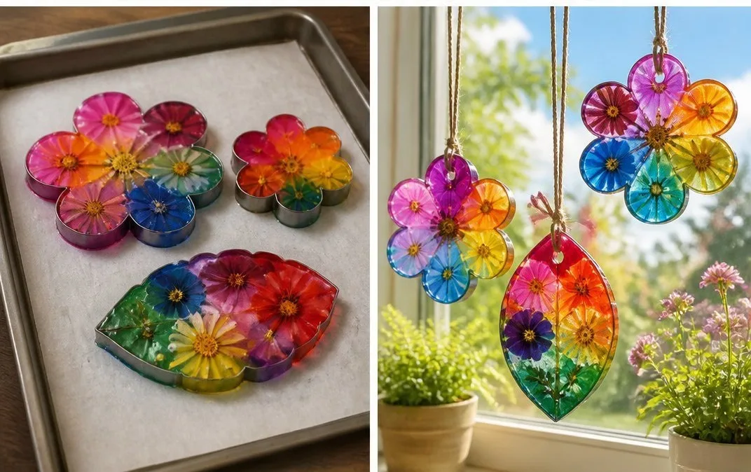 Melted Crayon Flower Suncatchers 6 Melted Crayon Flower Suncatchers