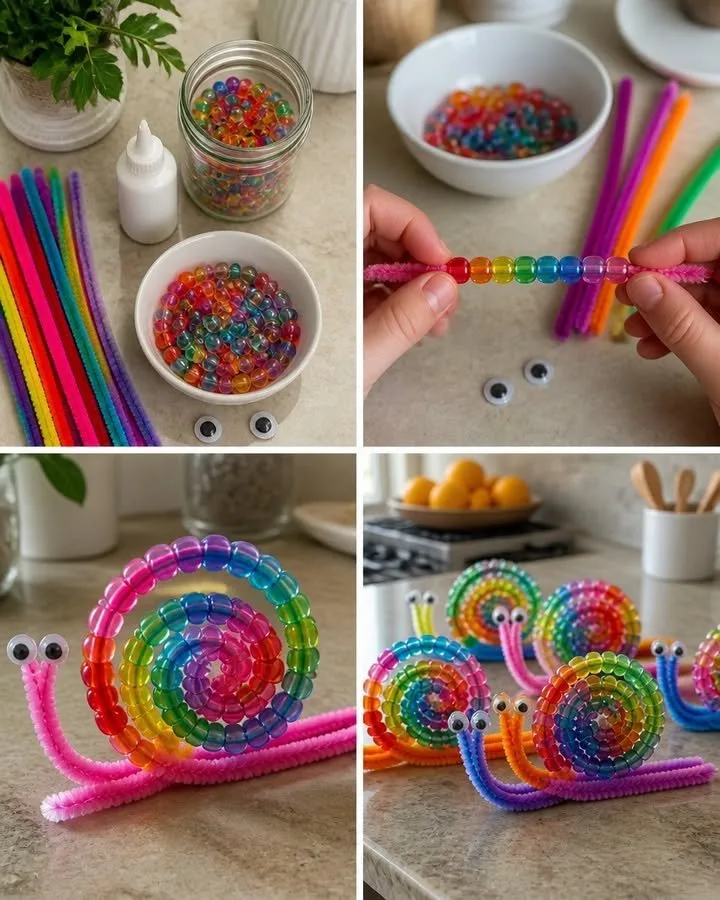 Rainbow Beaded Pipe Cleaner Snails