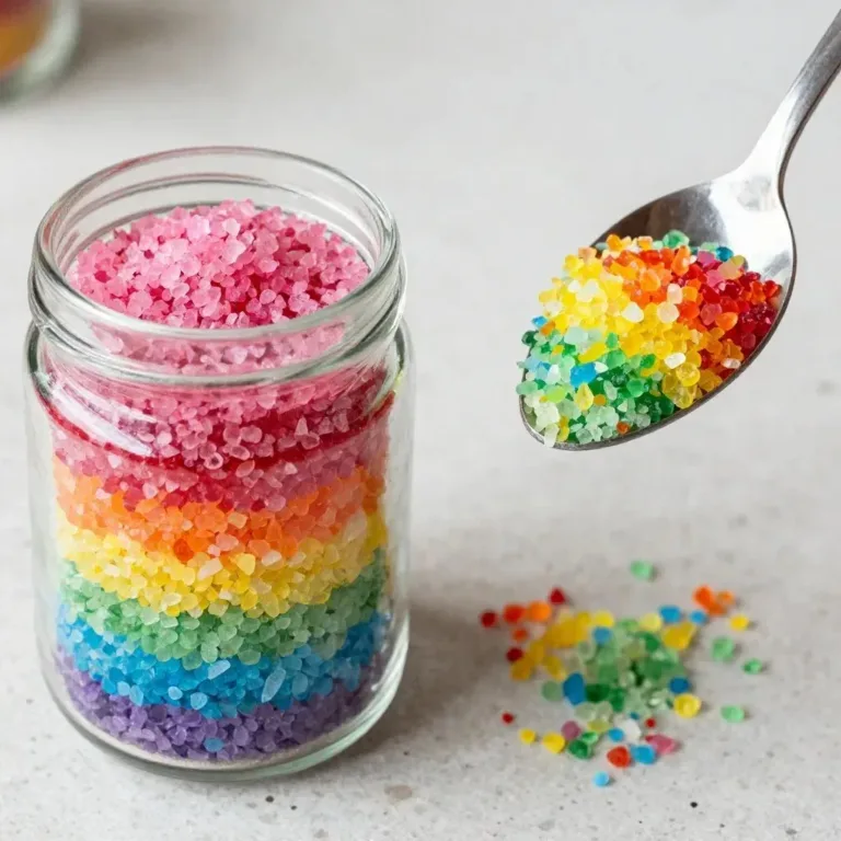 Beautiful rainbow salt jar adding color and calm to home decor